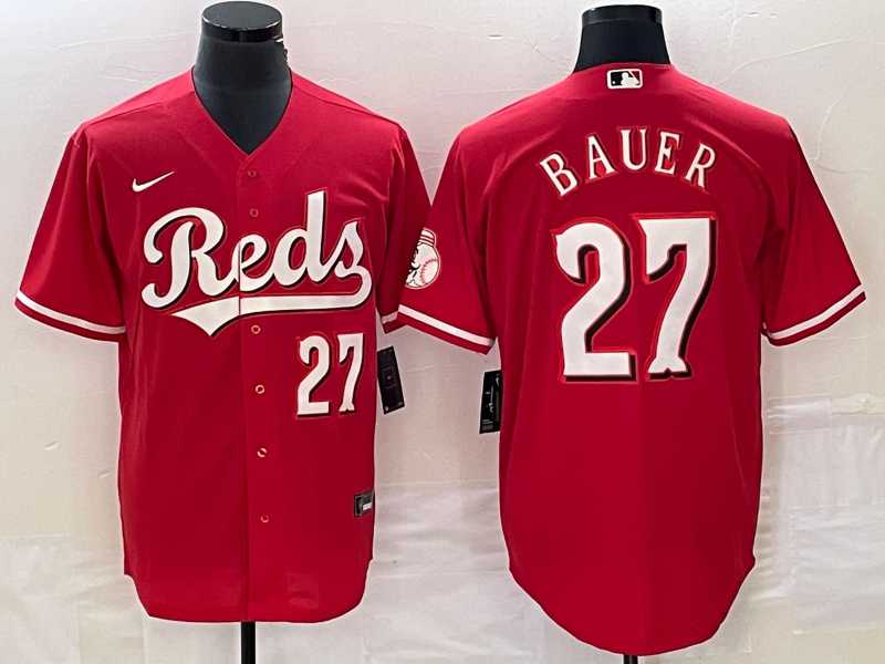 Mens Cincinnati Reds #27 Trevor Bauer Number Red Stitched MLB Cool Base Nike Jersey->cincinnati reds->MLB Jersey
